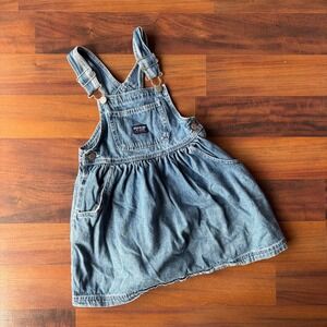 OshKosh B'Gosh Girls Blue Denim Overall Dress Pinafore Jumper Size 6 Vintage